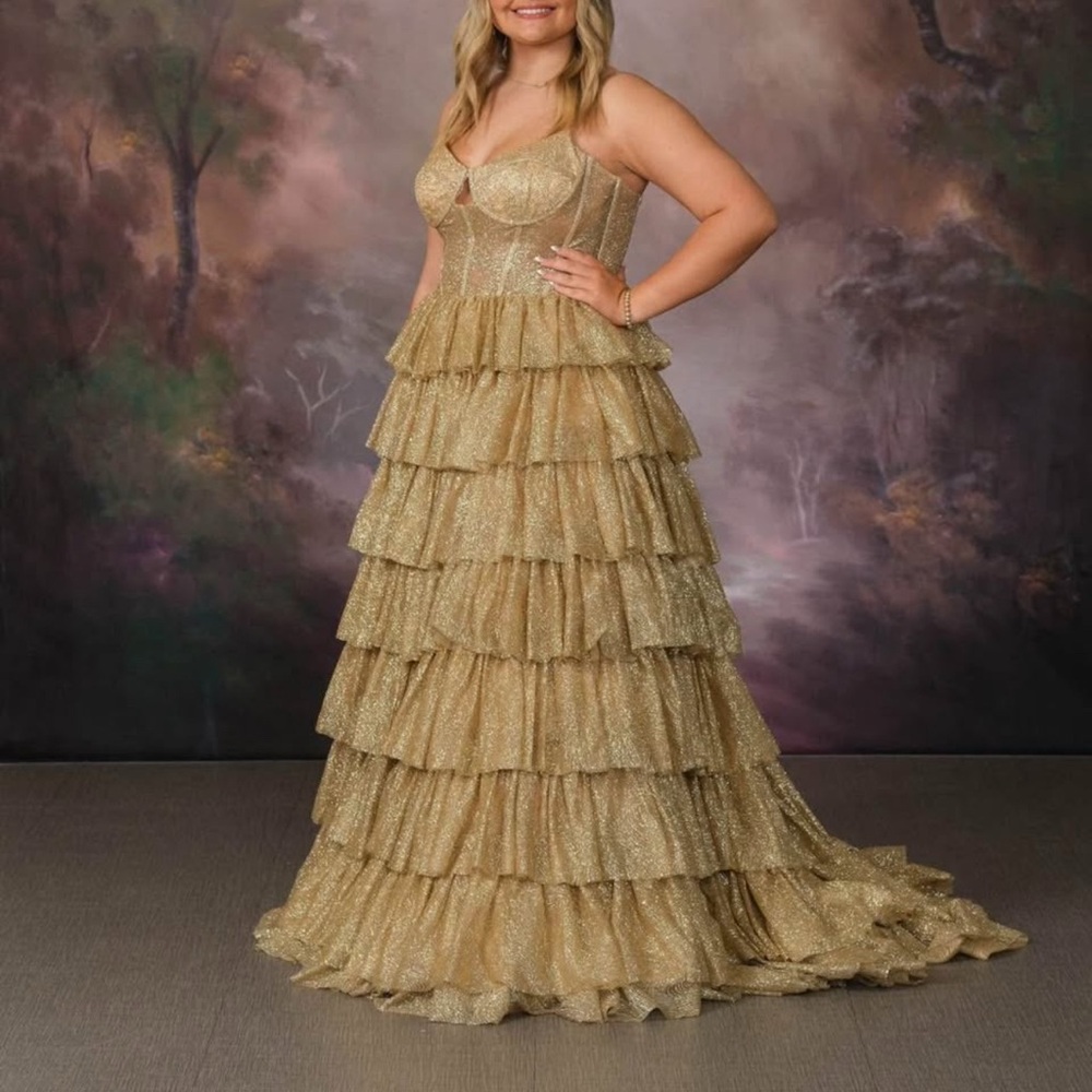 Alyce Paris 61526 Gold Tiered Evening Gown
